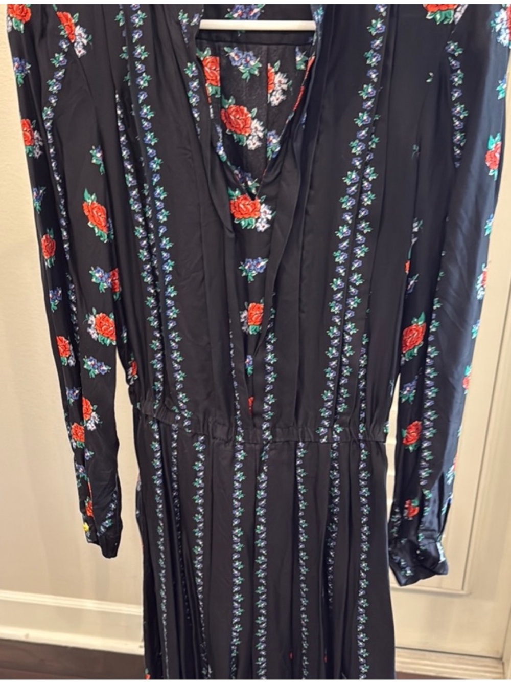 Tory Burch Black Floral-Striped Midi Dress - Picture 4 of 5